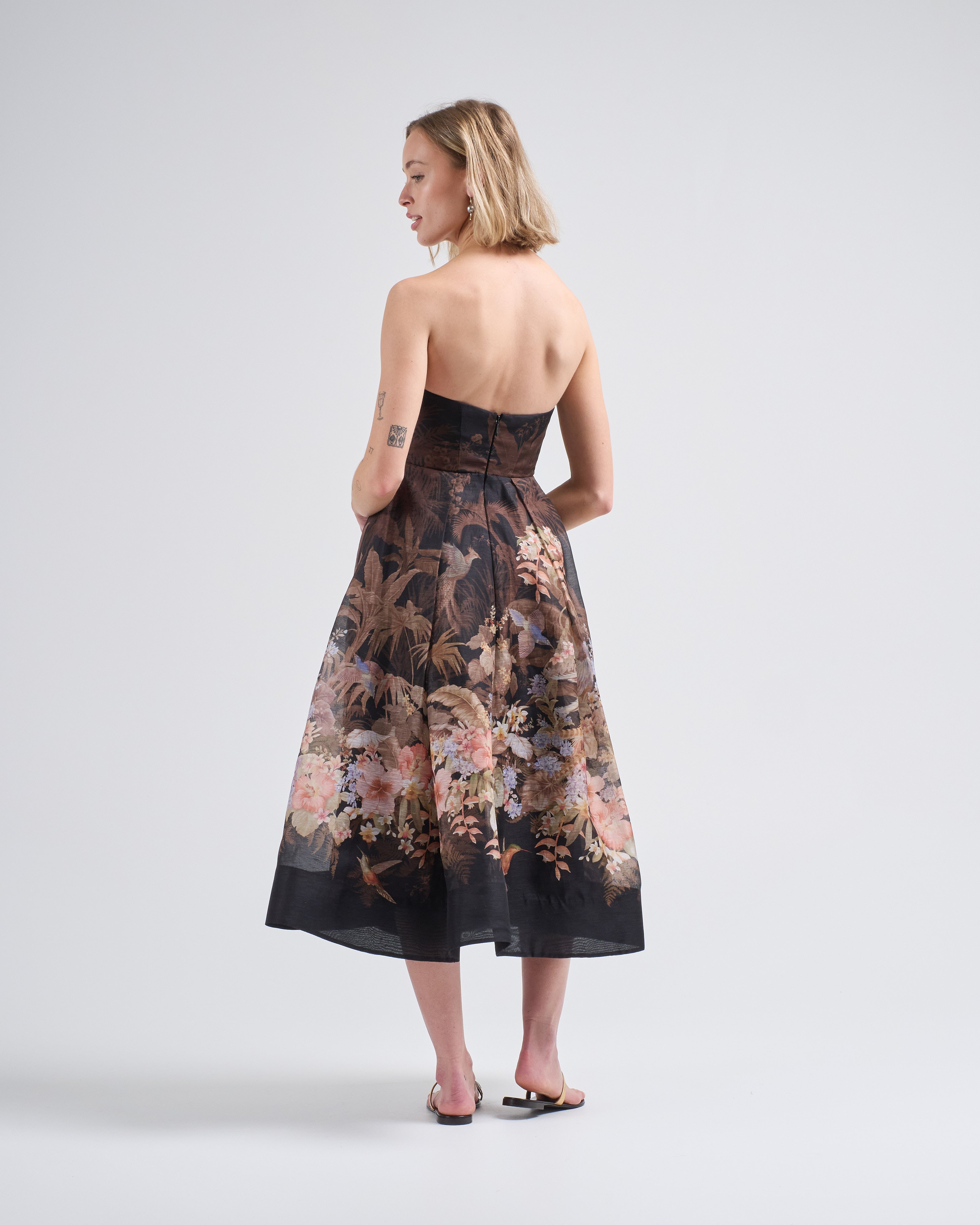 Zimmermann Illuminate Draped Midi Dress Black Tropical Zimmermann Illuminate Draped Midi Dress Black Tropical