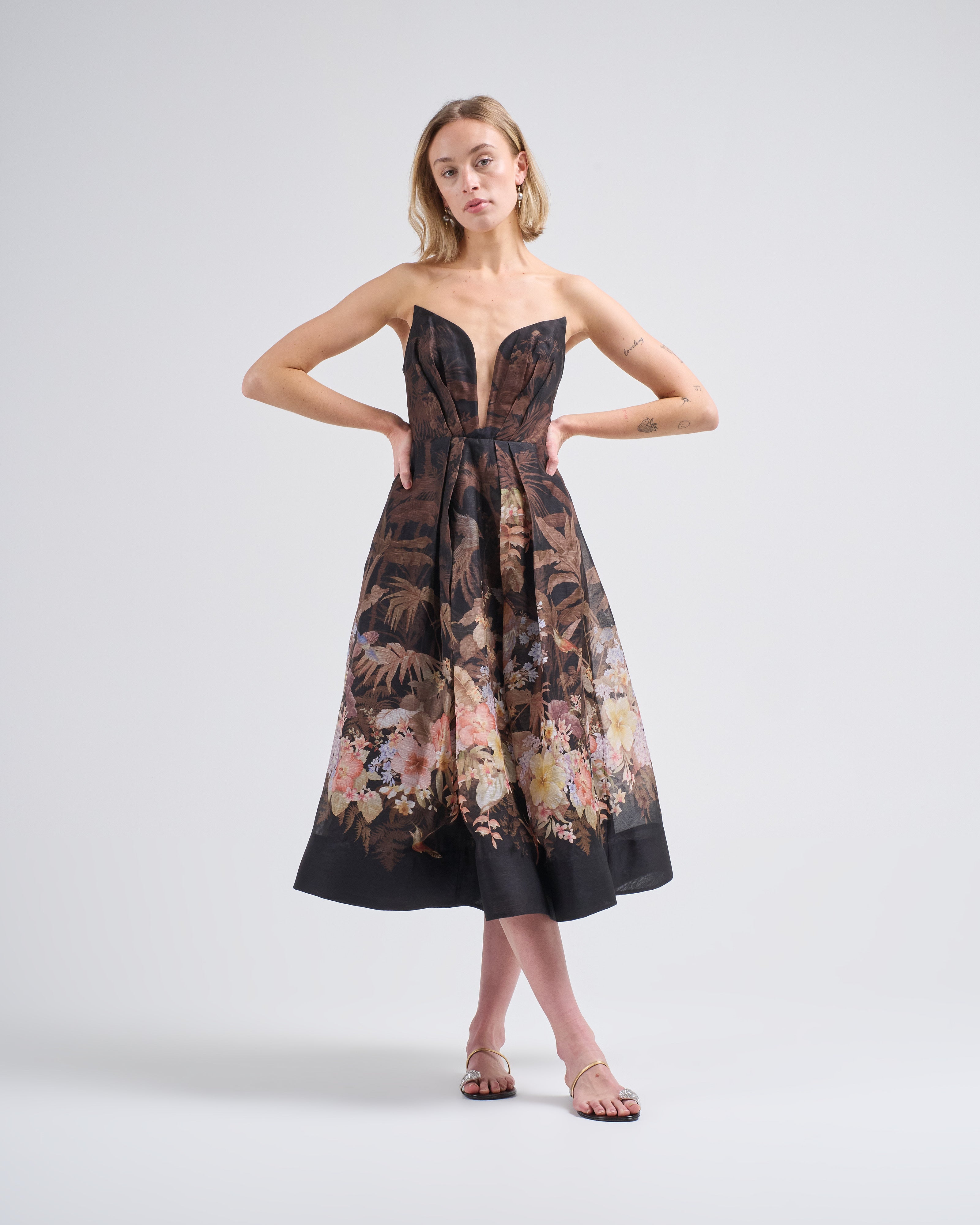 draped printed midi dress OSCAR DE LA RENTA Draped printed jersey midi dress