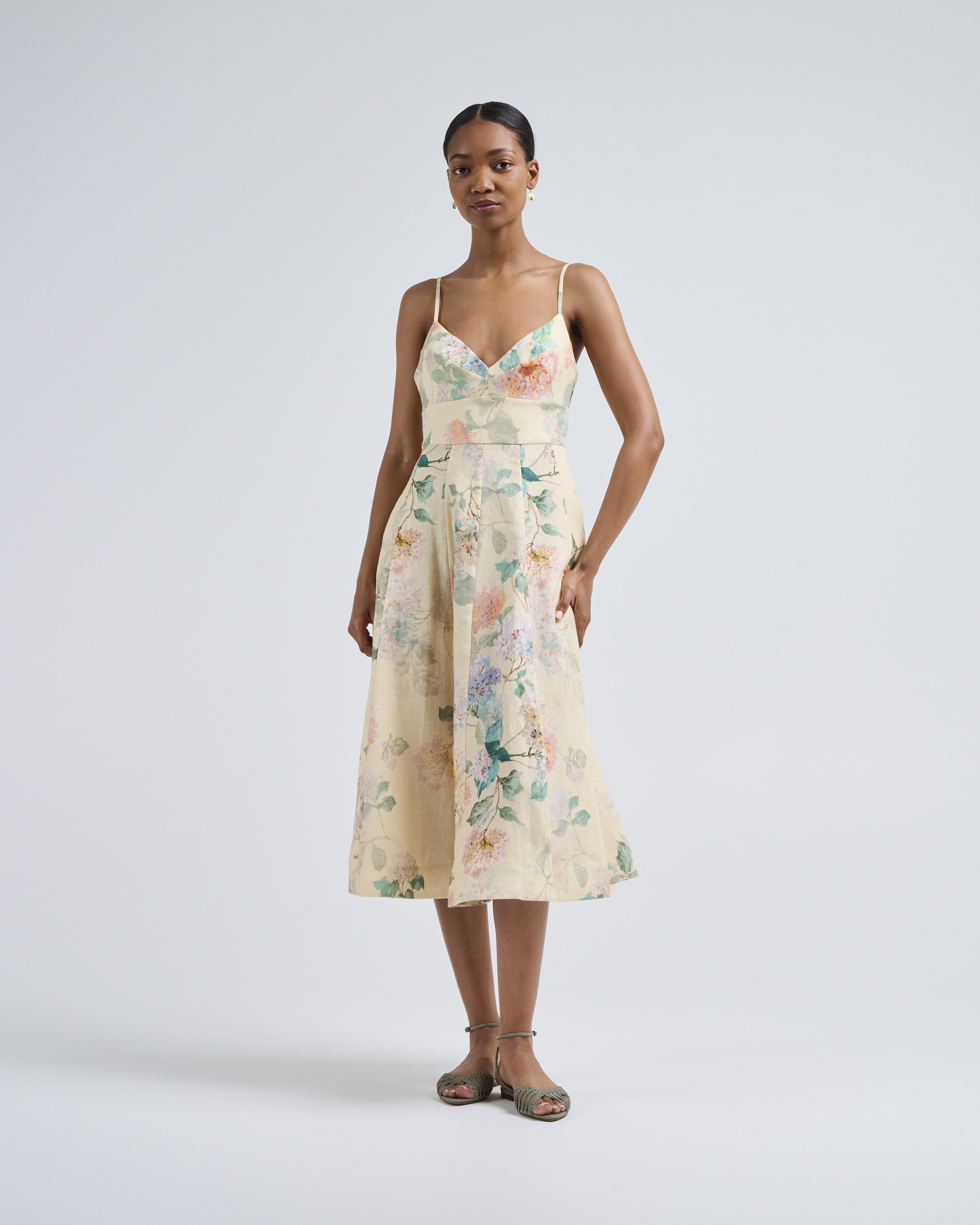 zimmermann illuminate silk and linen cocktail dress Zimmermann Illuminate V-Neck Linen-Silk Mini Dress - Palm