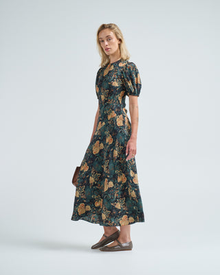 ines puff sleeve midi dress