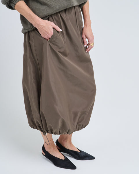 Tibi Italian Sporty Nylon Midi Anorak Skirt Dark Hazelnut