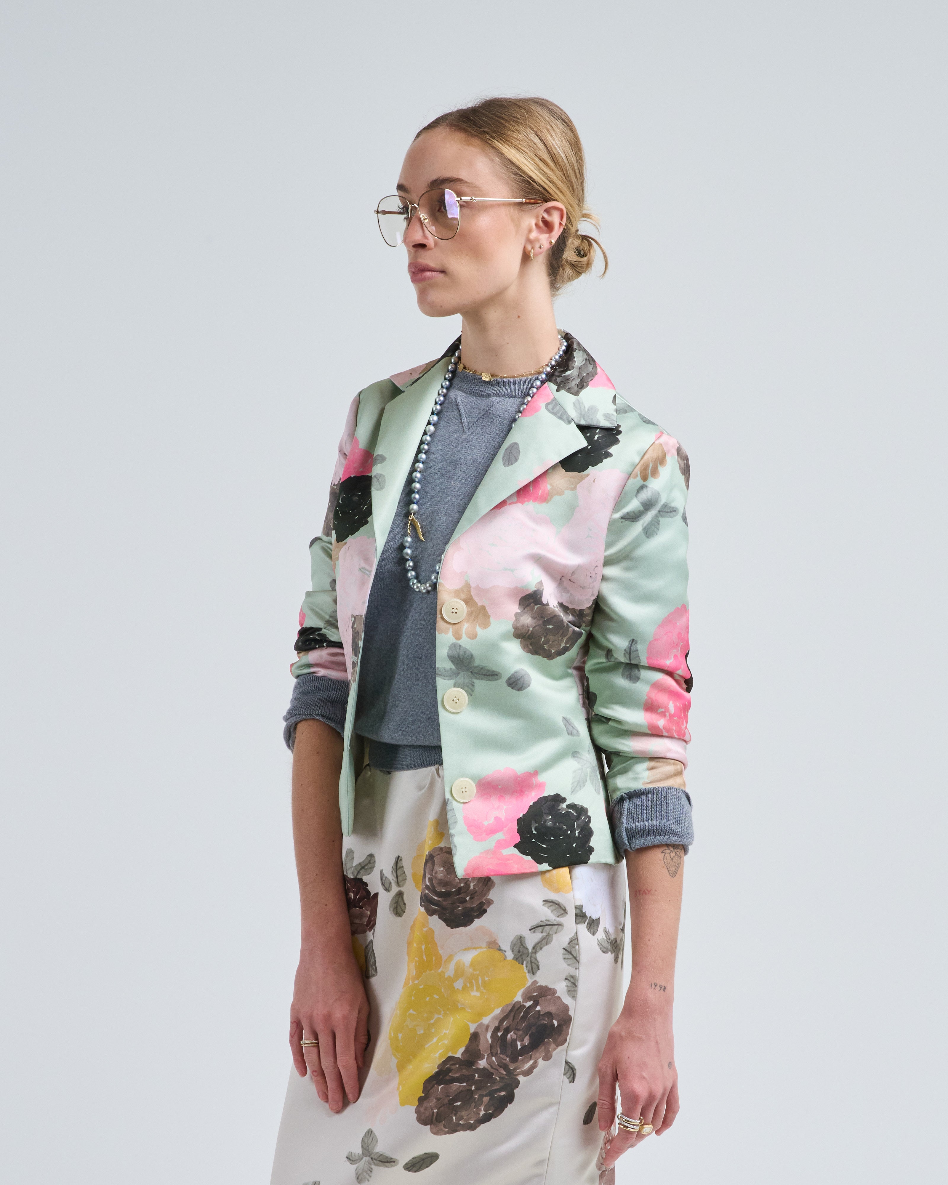 Bernadette Jacket Elle Auscot Rose - Pink & Black On Sage Green