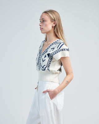 jacquard knit v-neck top