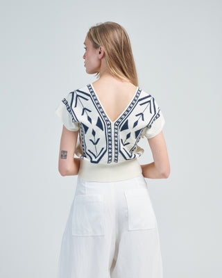 jacquard knit v-neck top