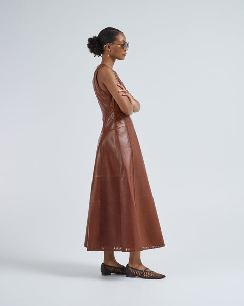 Ulla Johnson Juliette Leather Sleeveless Midi Dress Wenge