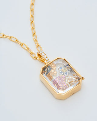 baguette oval locket necklace set