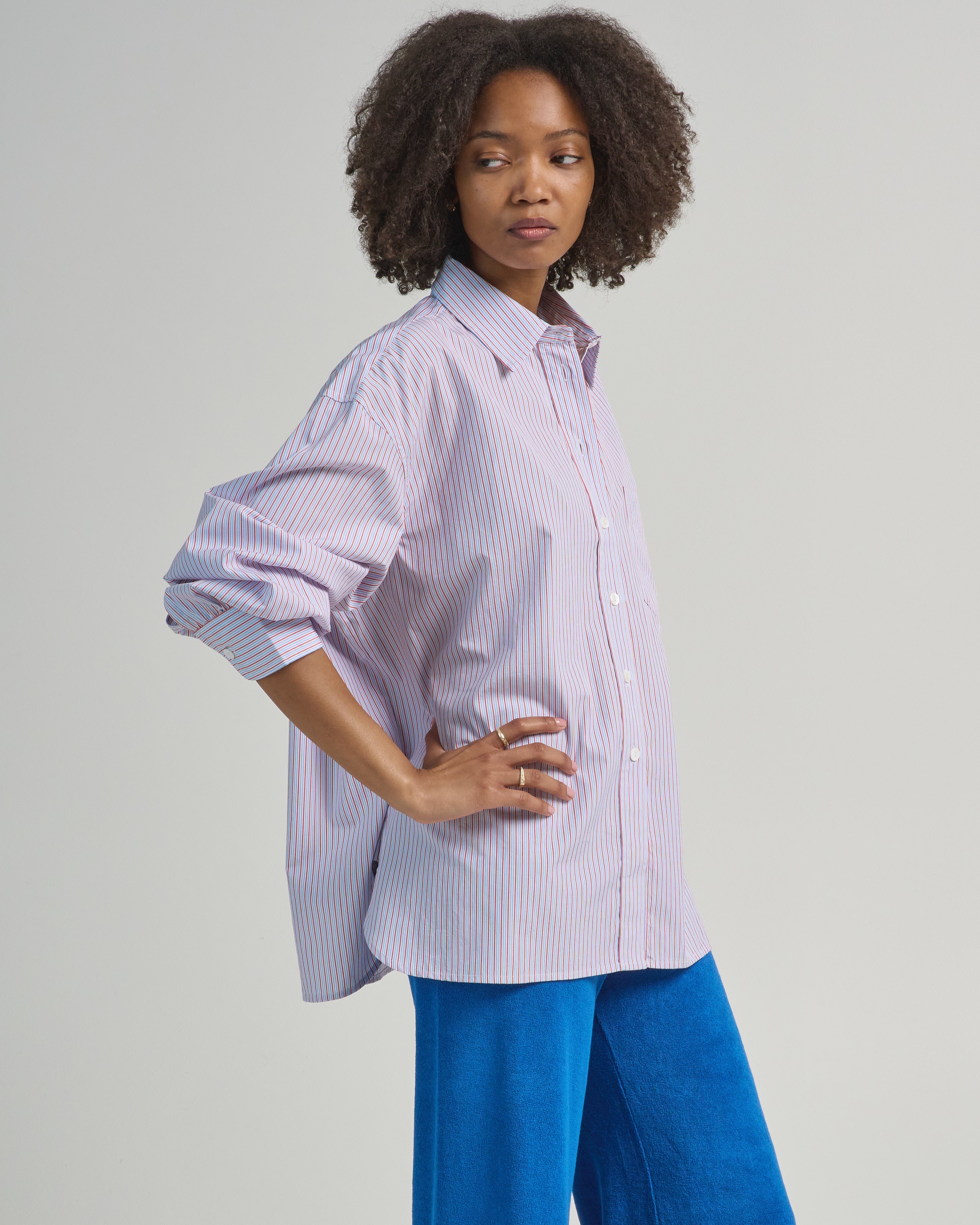 Suzie Kondi Kappa Button Up Shirt Chambray/Poppy Stripe