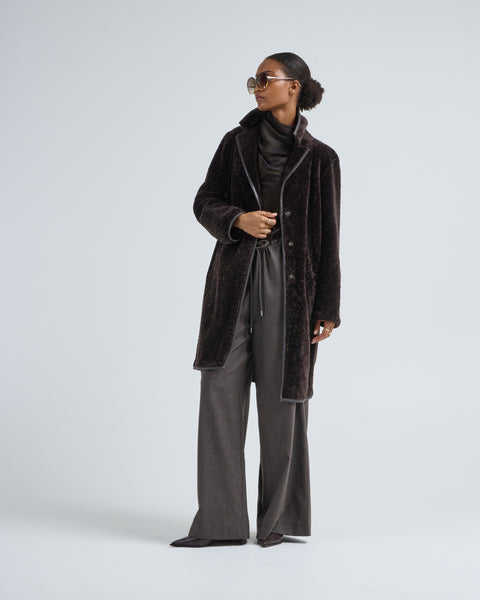 Grenn Pilot Knee Length Shearling Coat Chocolate