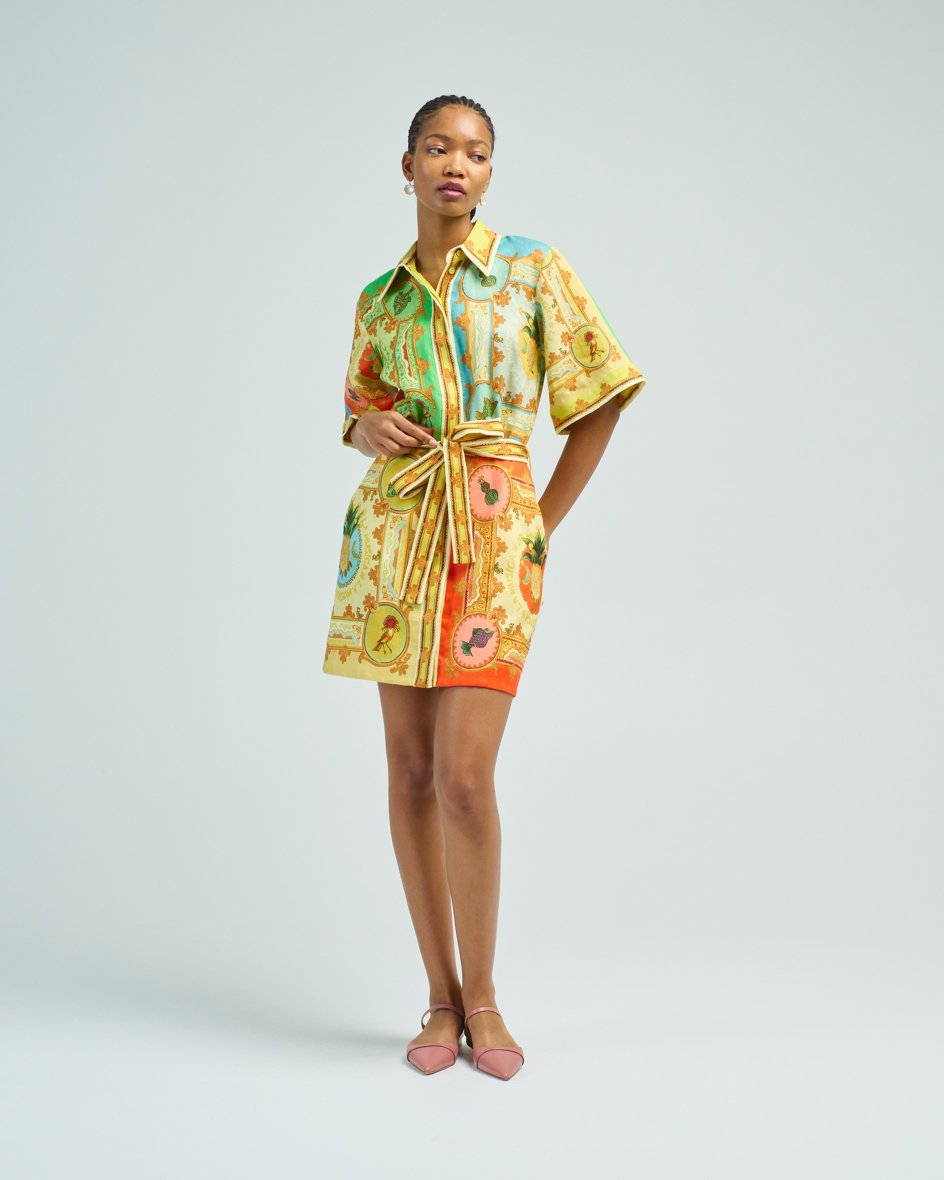 la musica mini dress ALMAIS La Musica Short-Sleeve Linen Mini Dress
