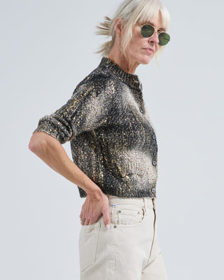 laminated scratched effect moss stitch round neck jacket