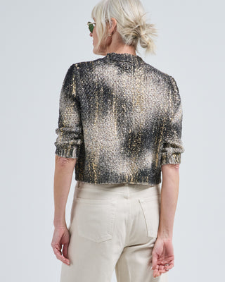 laminated scratched effect moss stitch round neck jacket