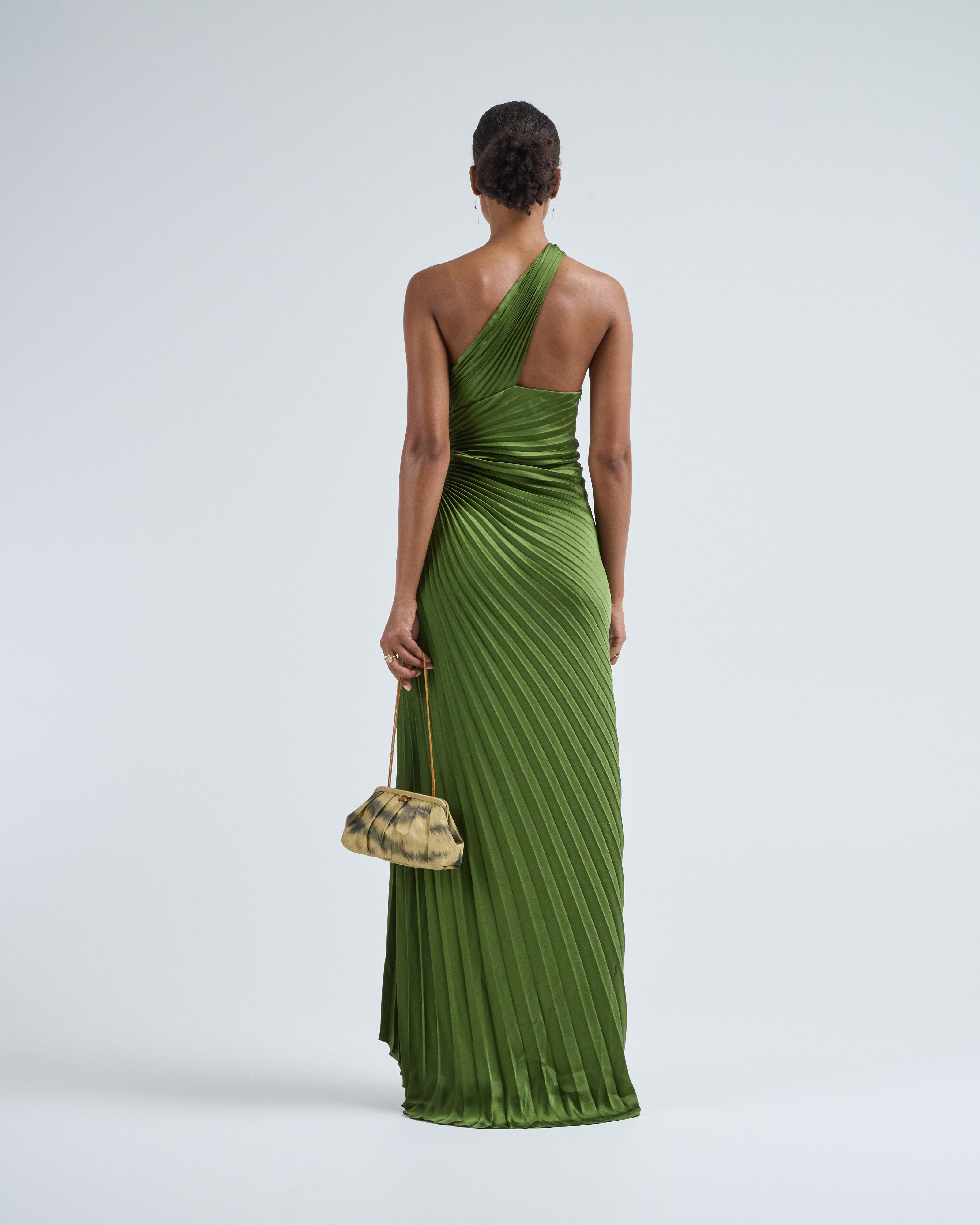 ivy pleated one shoulder dress Olympia Olive Green Pleated One Shoulder Gown L (7/22)