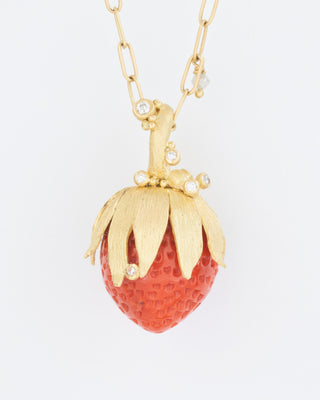 large coral strawberry pendant