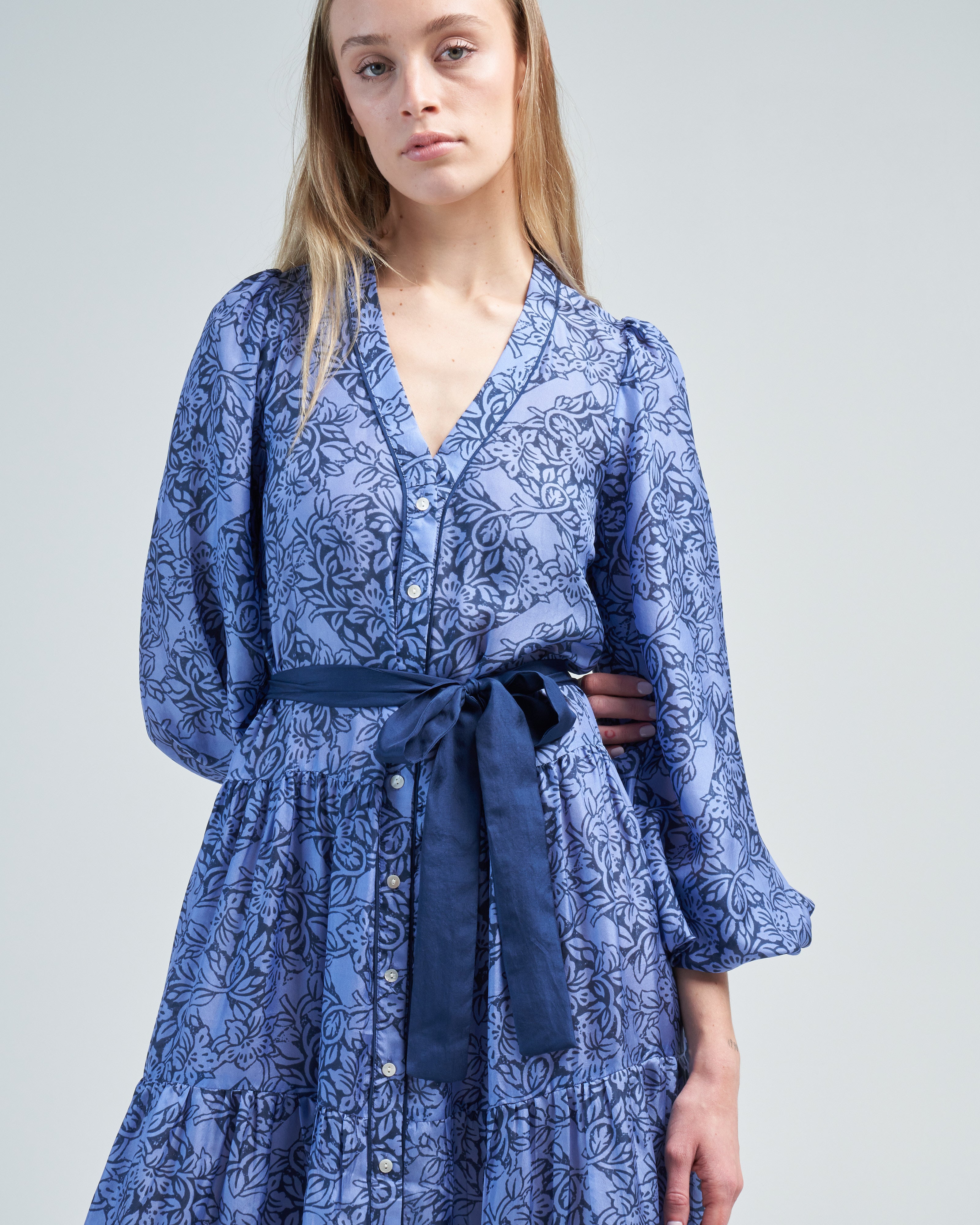 hannah artwear blue dress Hannah Artwear Luna Bell Sleeve Dress