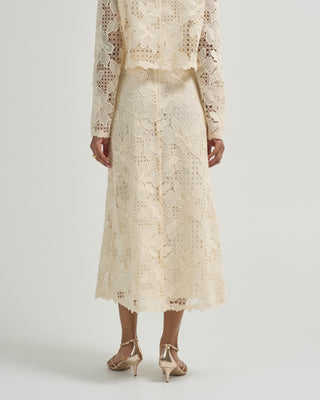 lattice guipure lace midi skirt