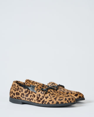 leopard pony loafer with black bit