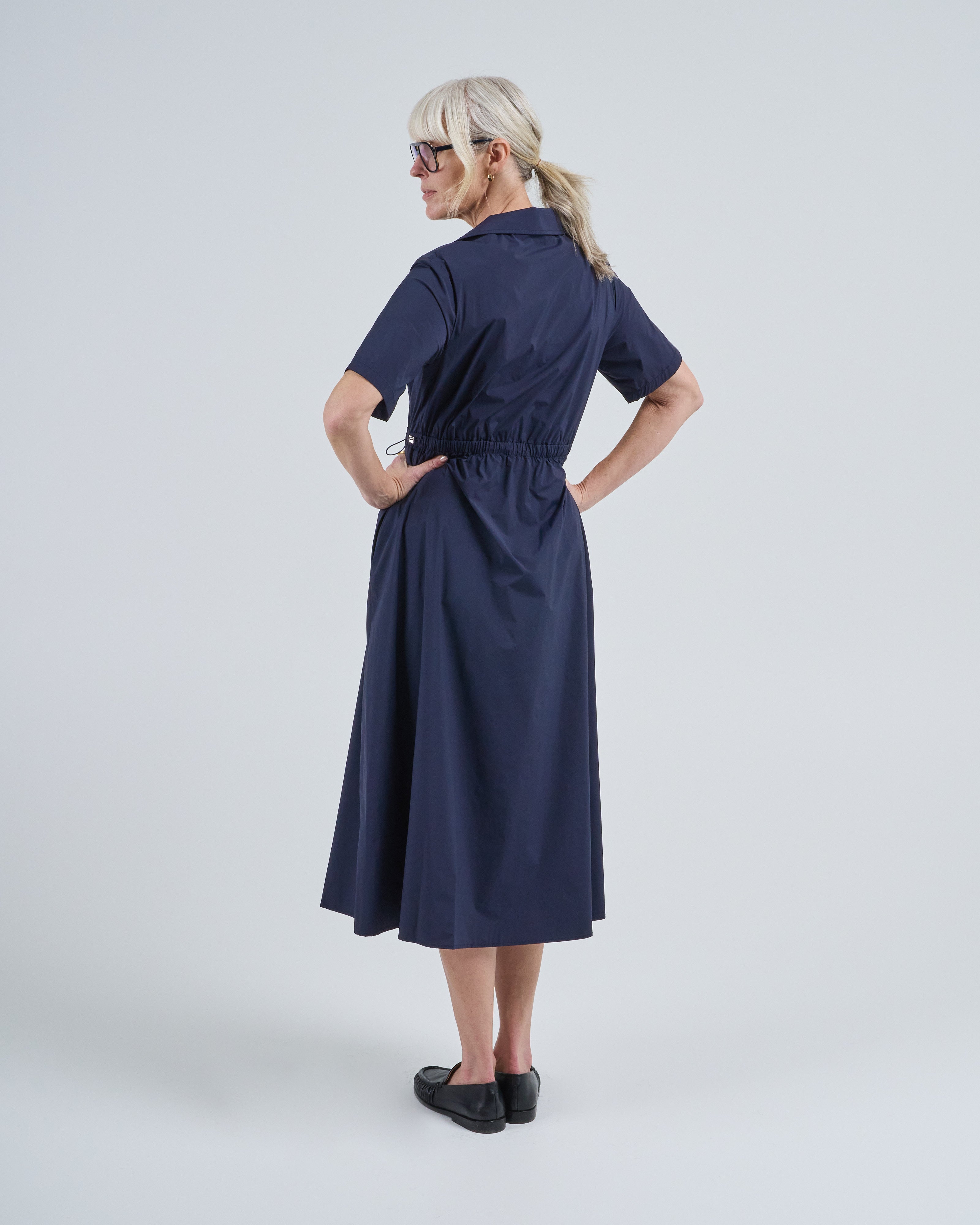 Herno Light Nylon Stretch Short Sleeve Long Dress 9201 Navy