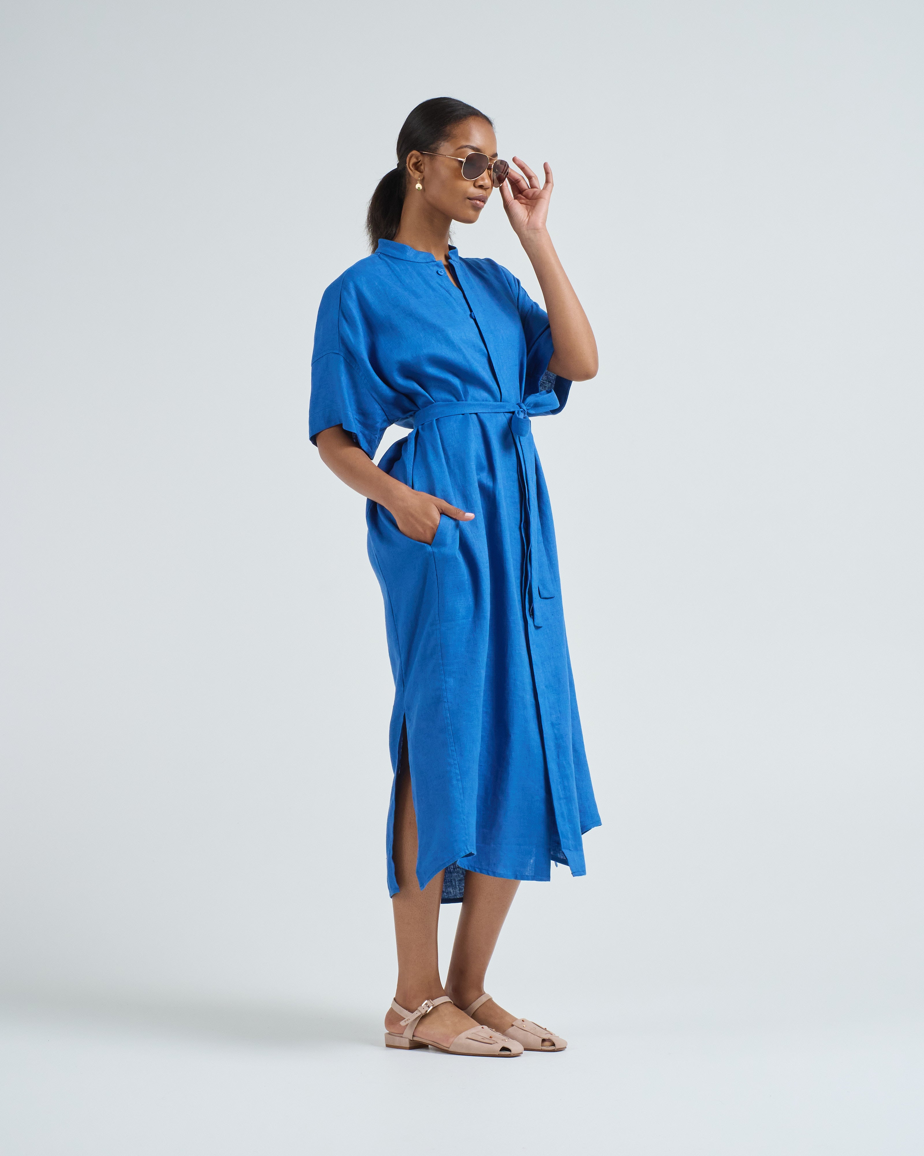 7115 By Szeki Linen Shirtdress Cobalt scarpa 7115 By Szeki Linen Shirtdress Cobalt scarpa
