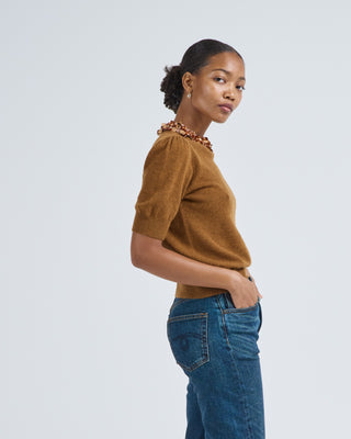 liv embroidered cashmere short sleeve knit