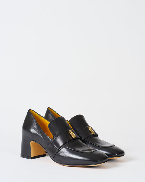 【美品】mara bini ローファー(23.5～24.0㎝) Mara Bini Lock Heel Loafer Black Leather