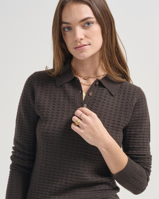 long sleeve shrunken waffle polo sweater