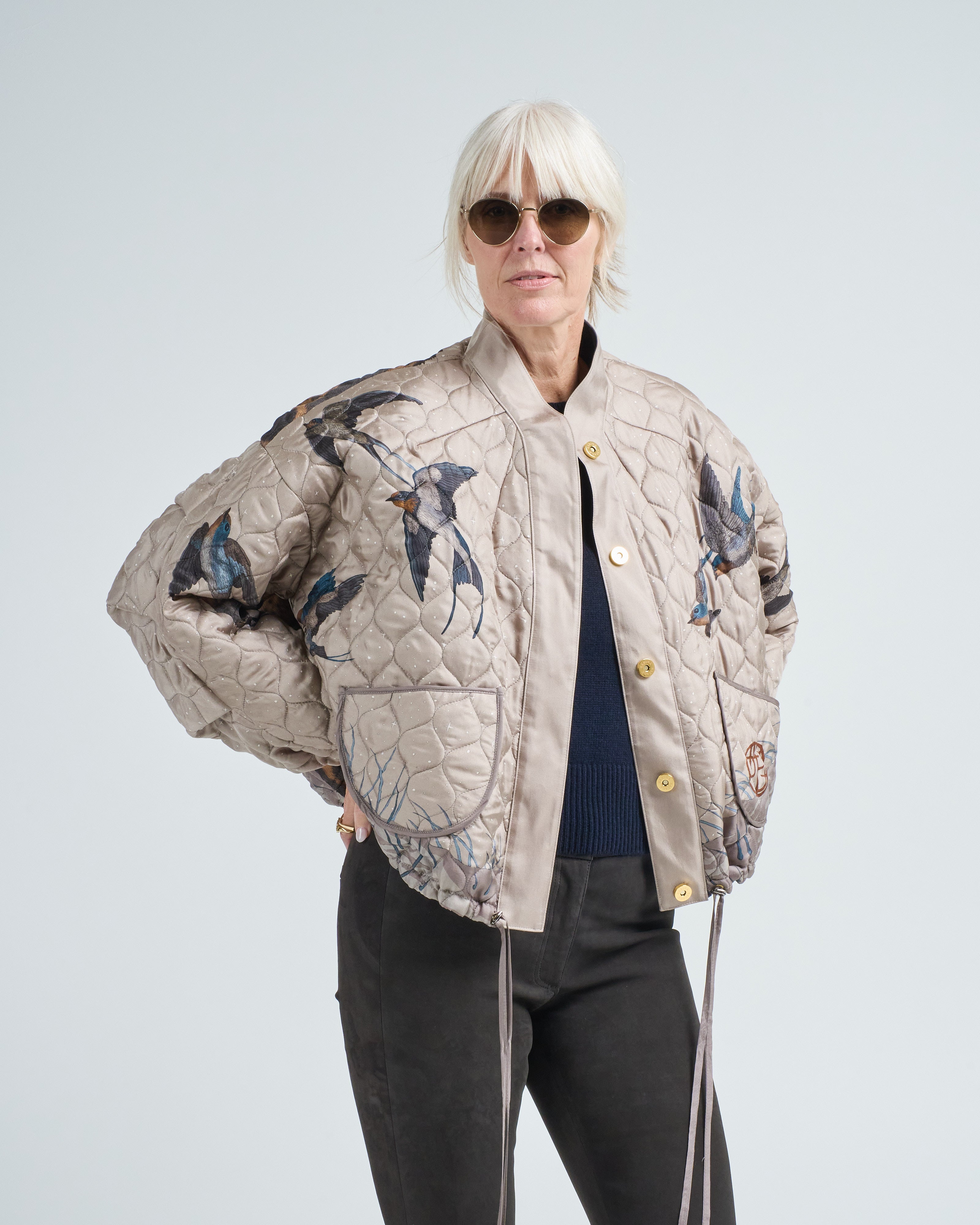 Sabina Savage Lunar Leopard Reversible Bomber Jacket Champagne/Soot