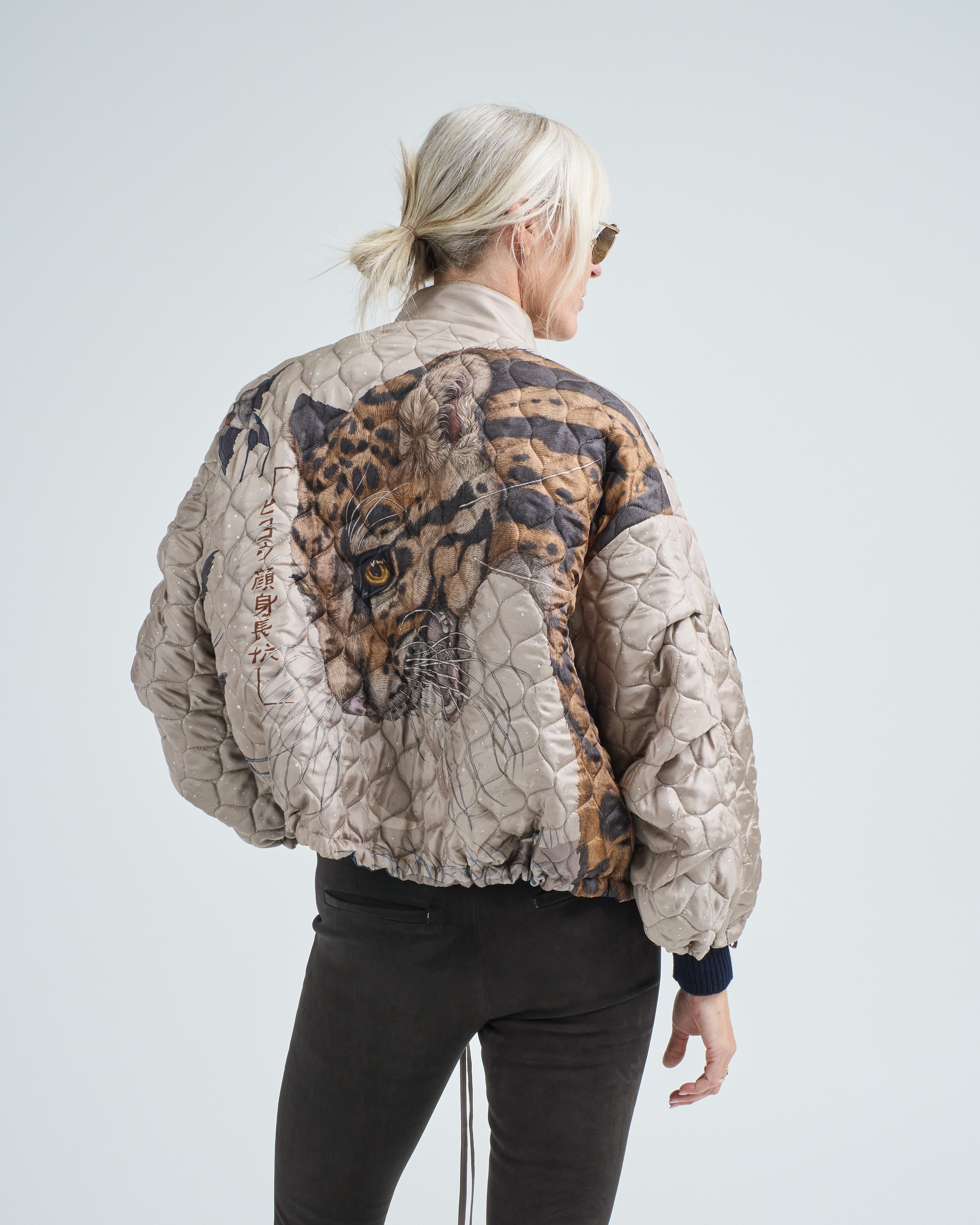 Sabina Savage Lunar Leopard Reversible Bomber Jacket Champagne/Soot