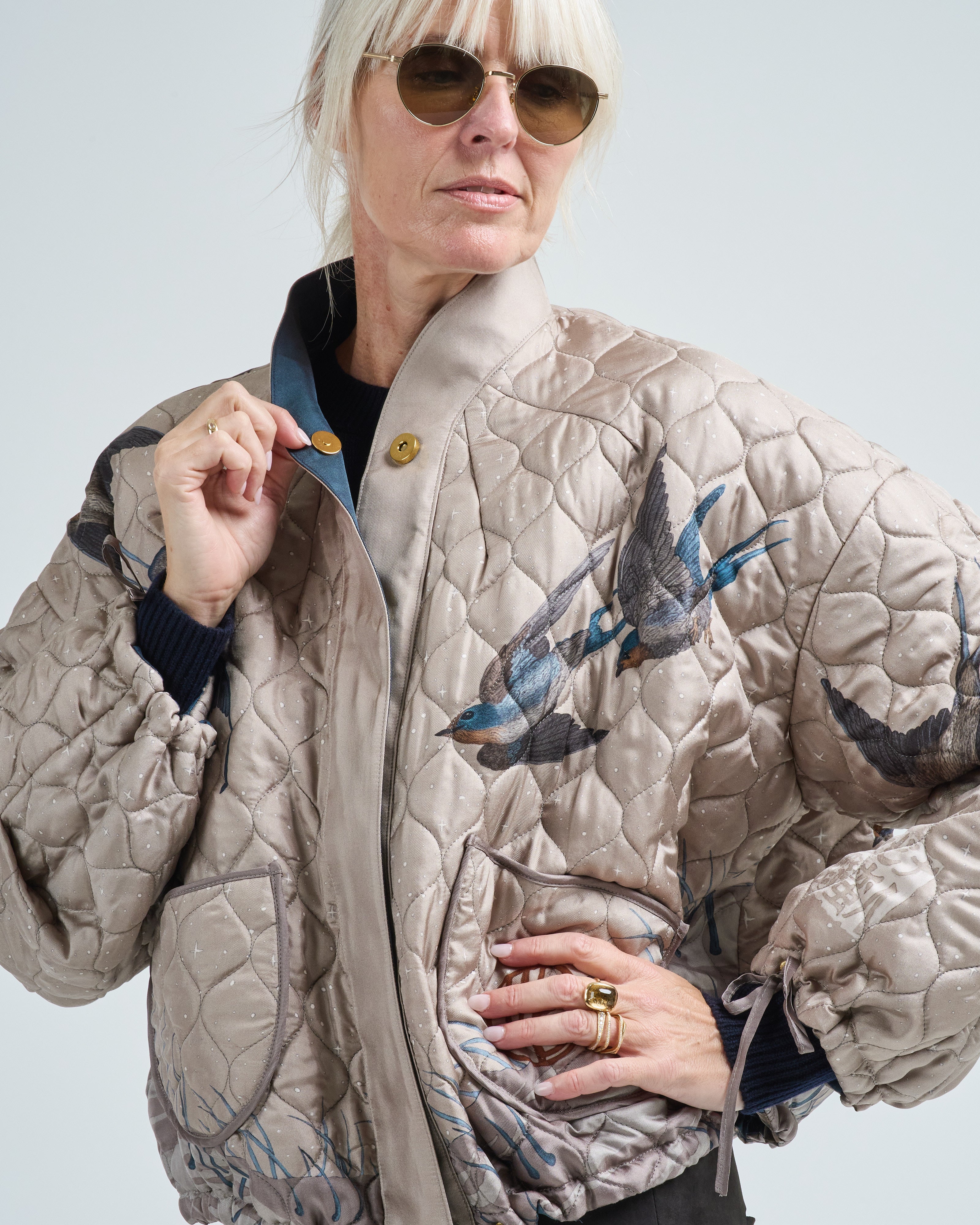 Sabina Savage Lunar Leopard Reversible Bomber Jacket Champagne/Soot