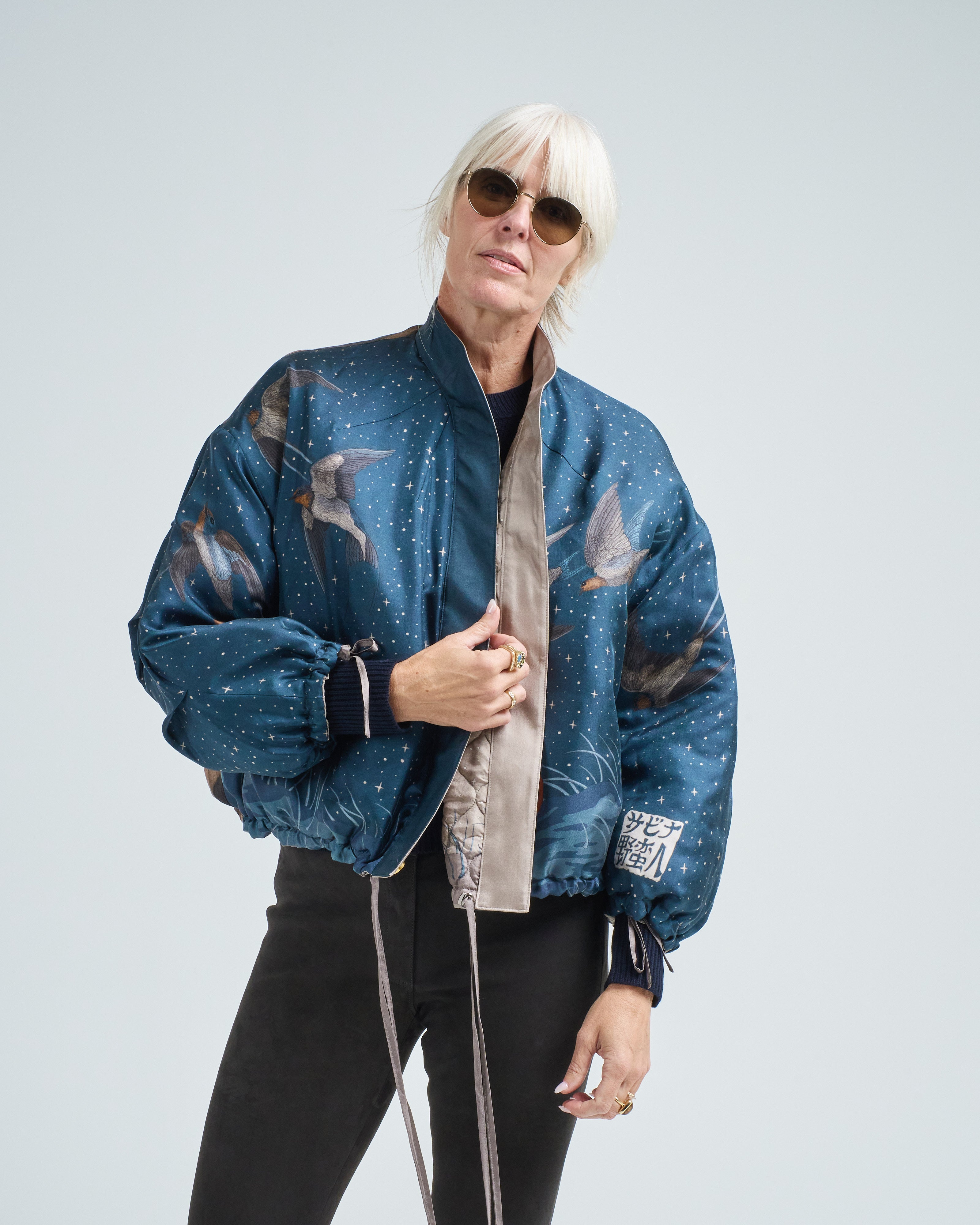 Sabina Savage Lunar Leopard Reversible Bomber Jacket Champagne/Soot