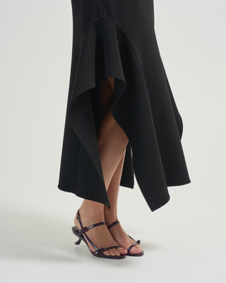 luxe crepe knit side drape skirt