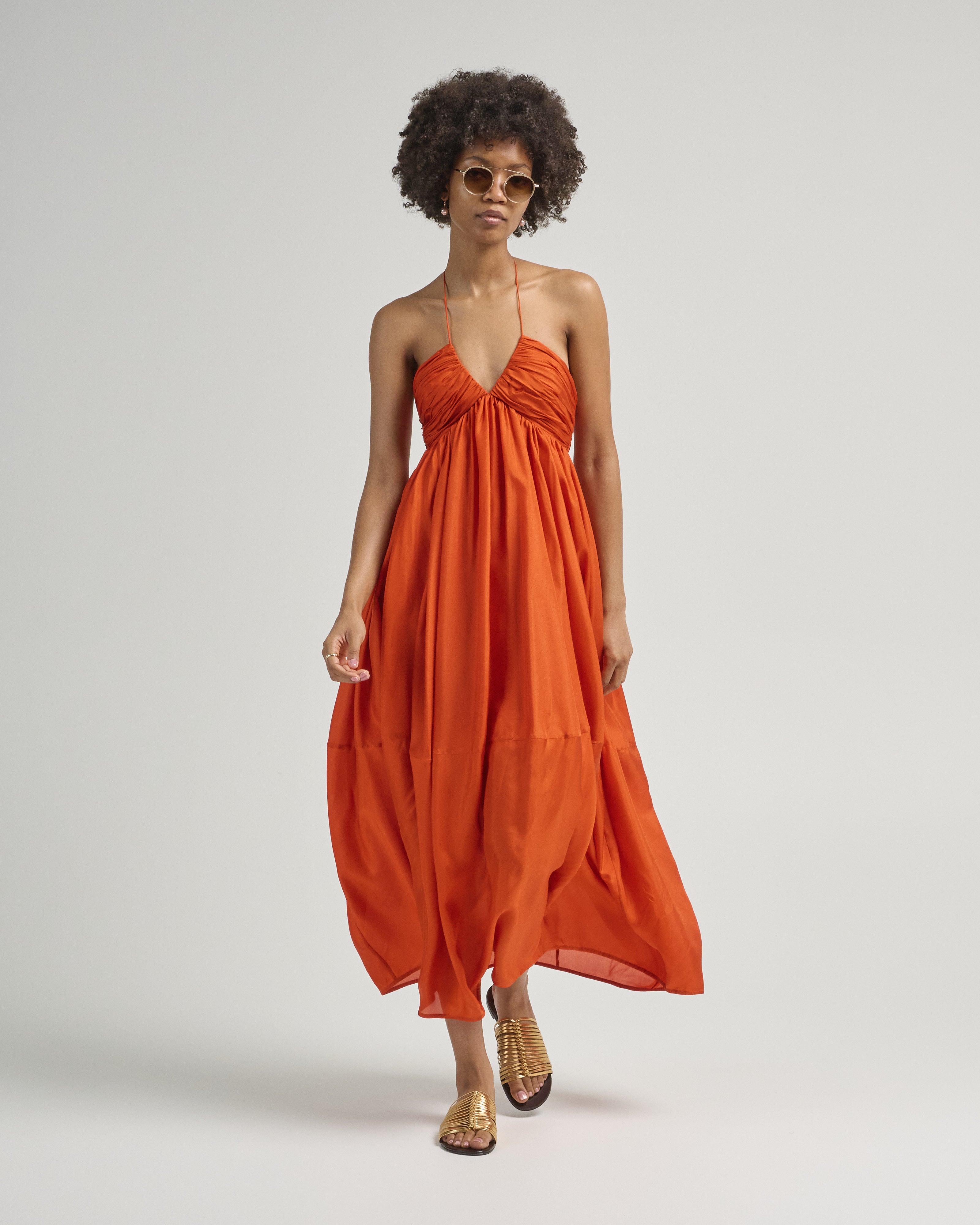 orange halter maxi dress Orange Halter Neck Maxi Dress