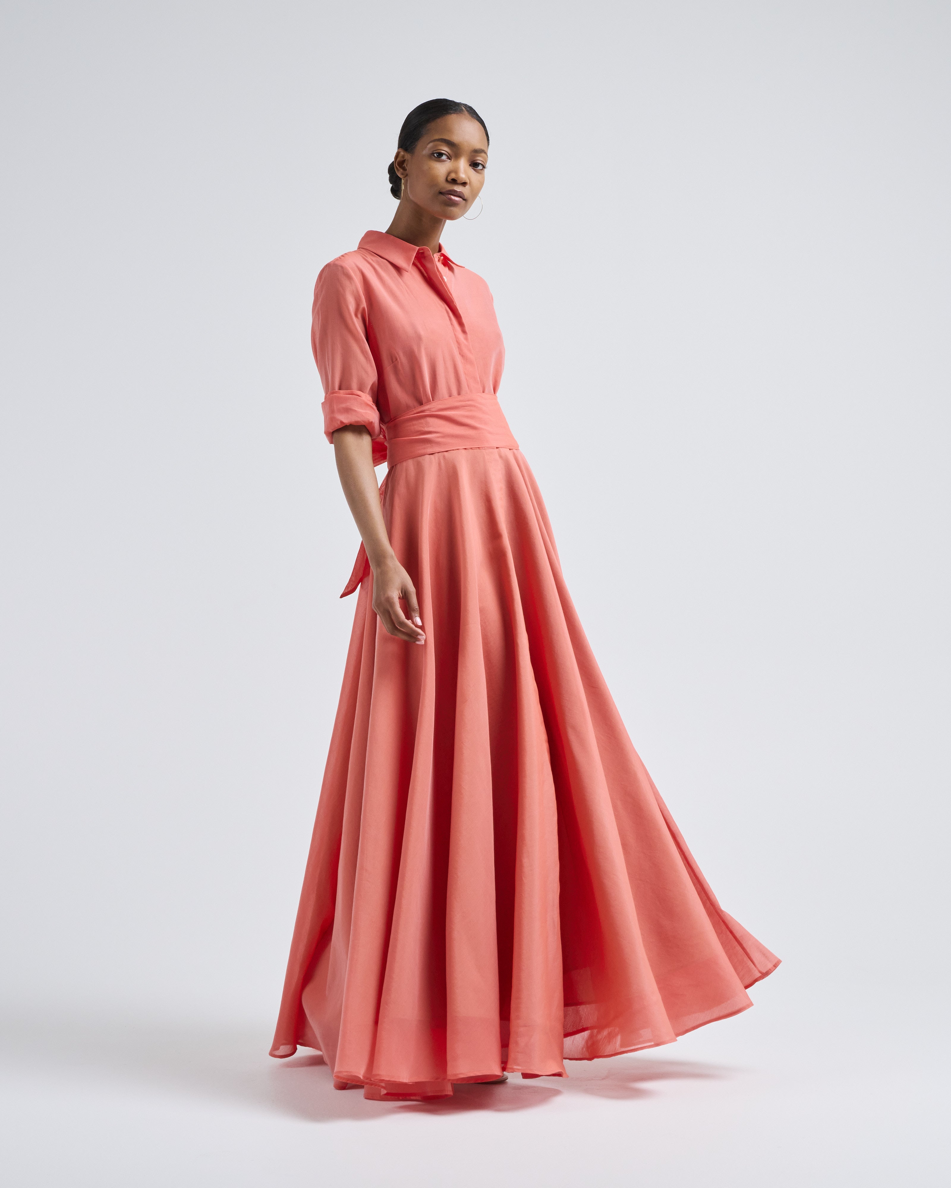 burnt orange cotton dress Orange Cotton Poplin A-Line Deep Neck Maxi Tier Dress 36" / Petite (5'1" and below)