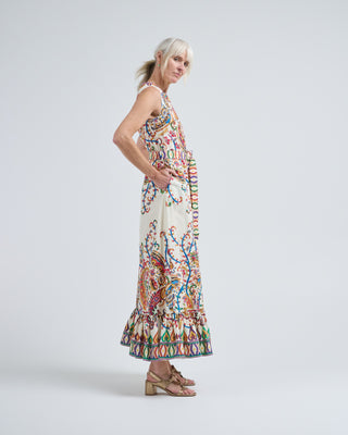 maxi a-line dress w/ belt and hem flounce