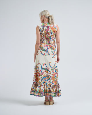 maxi a-line dress w/ belt and hem flounce