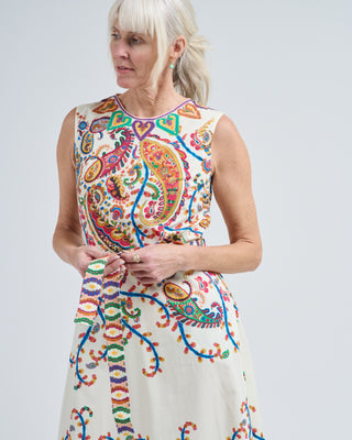 maxi a-line dress w/ belt and hem flounce