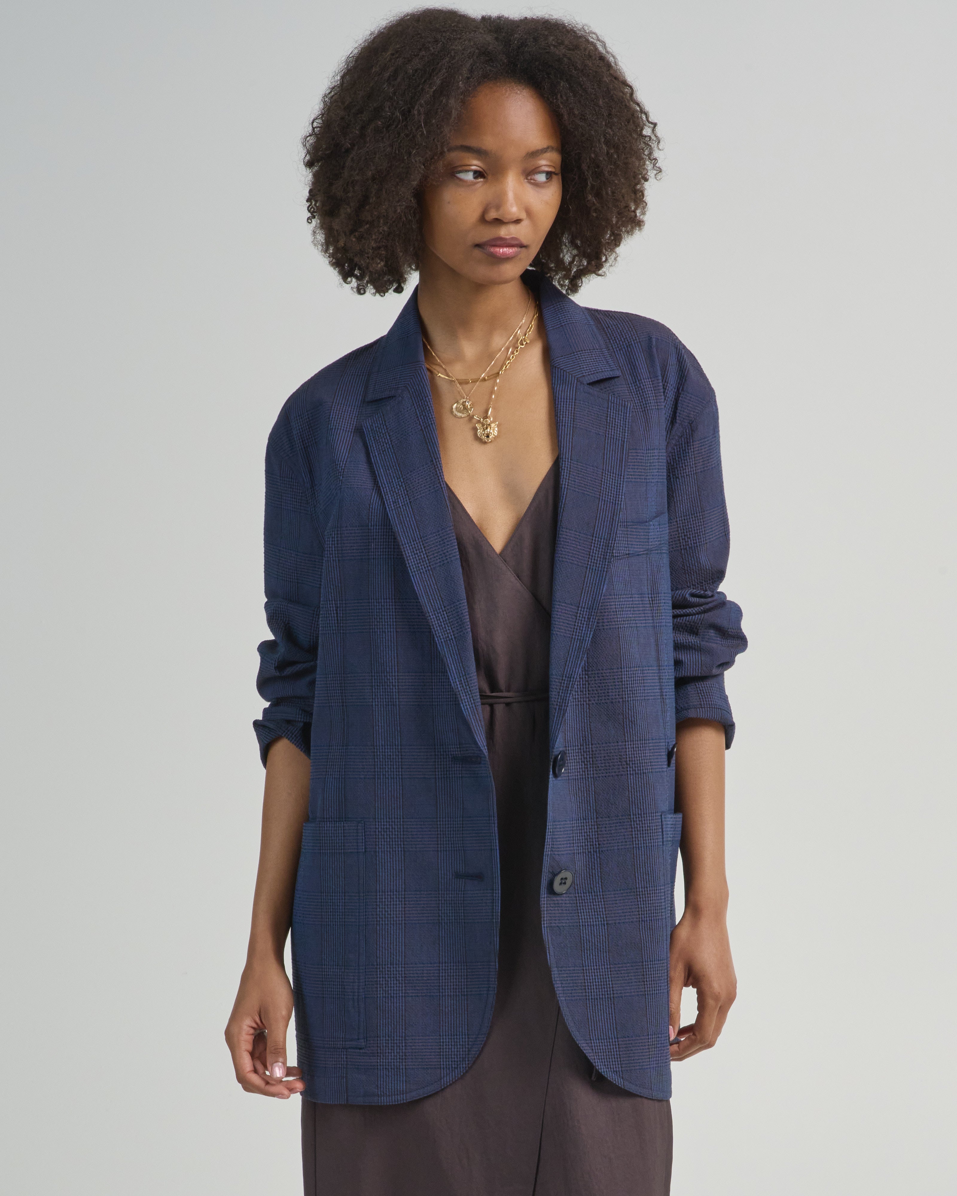 Tibi Menswear Crepon Liam Blazer Navy Multi