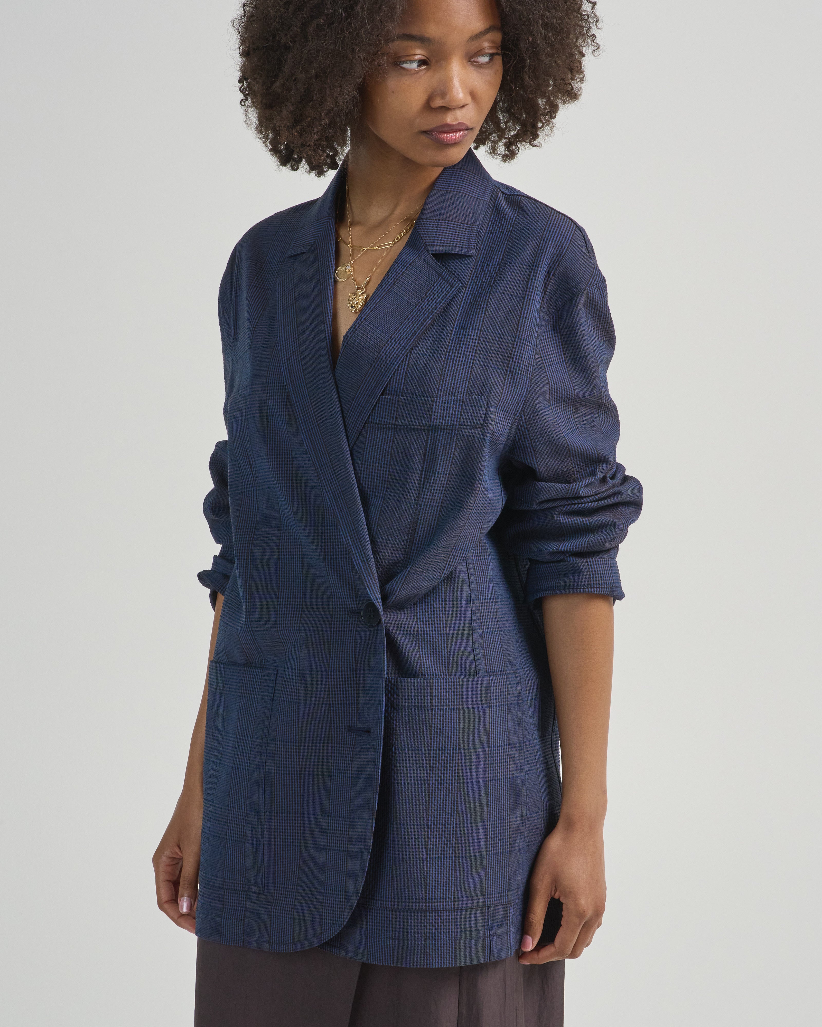 Tibi Menswear Crepon Liam Blazer Navy Multi