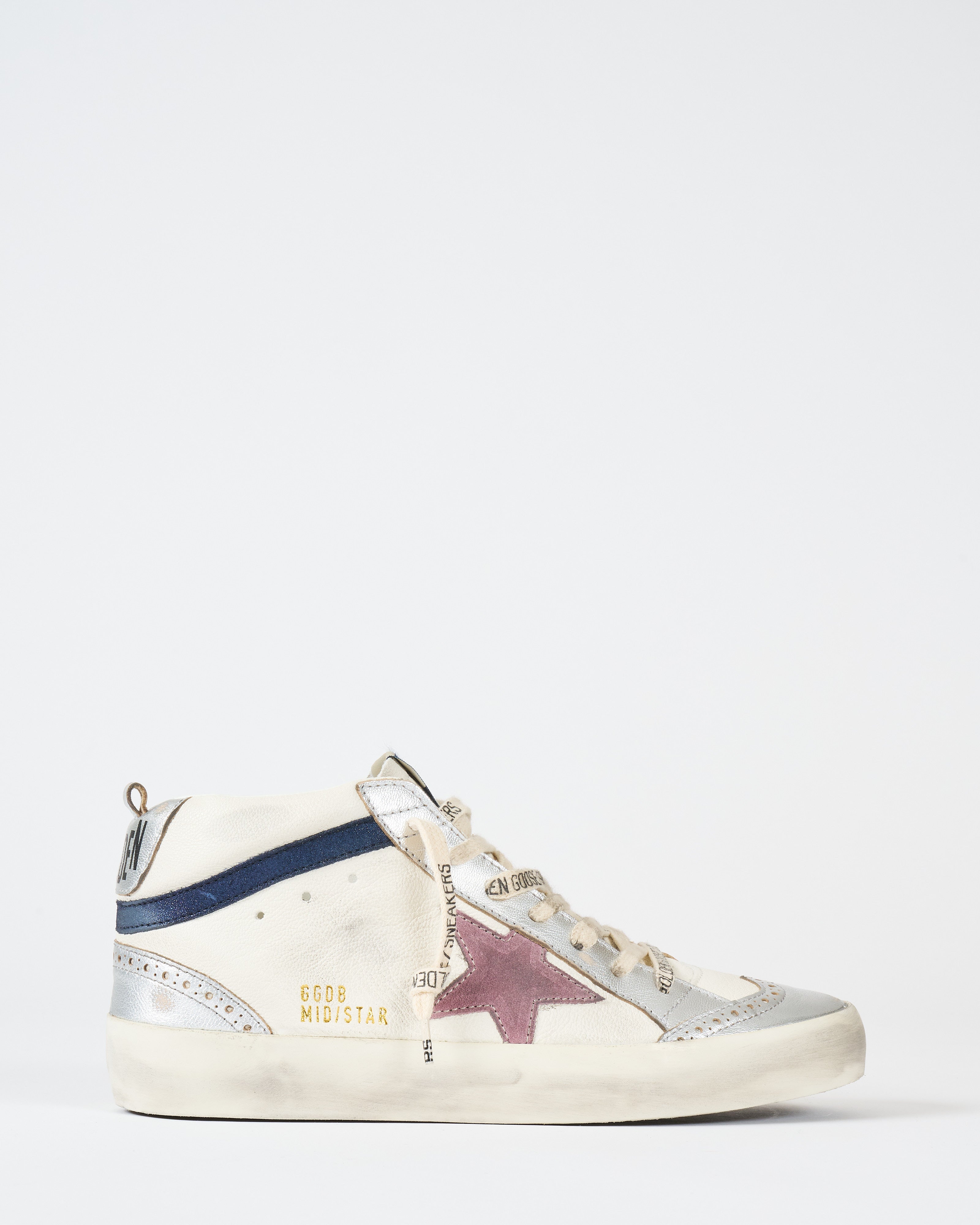 Golden Goose Mid Star Laminated Toe Heel Suede Wave White Silver Twilight Mauve Blue