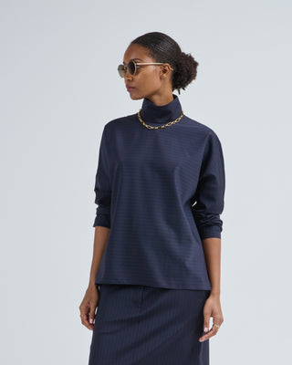 mier pinstripe funnel neck dolman sleeve top