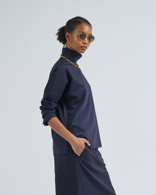 mier pinstripe funnel neck dolman sleeve top