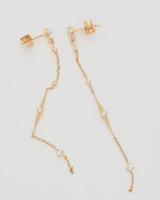moonstone and diamond long chain earrings