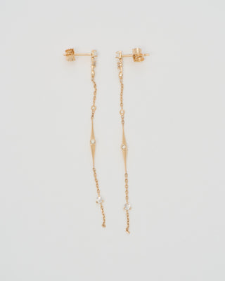 moonstone and diamond long chain earrings