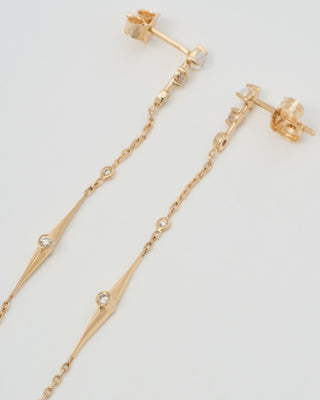 moonstone and diamond long chain earrings