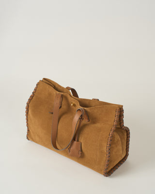 mortimer tote in reverse suede with patent leather