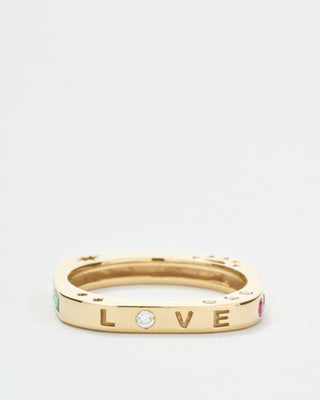multi-stone square engraved love band