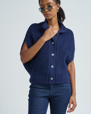 navy poncho with buttons