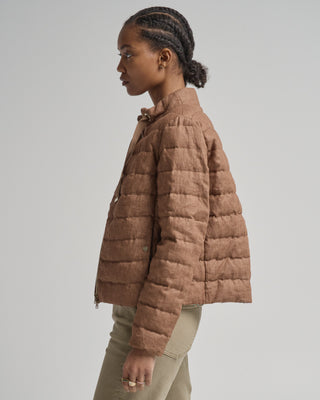 new linen quilted short jacket with tie detail