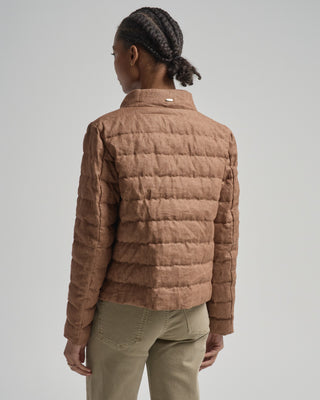 new linen quilted short jacket with tie detail
