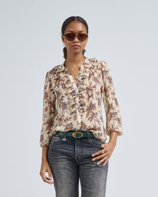 nina ruffle button front blouse