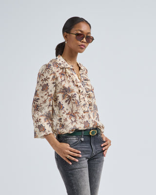 nina ruffle button front blouse